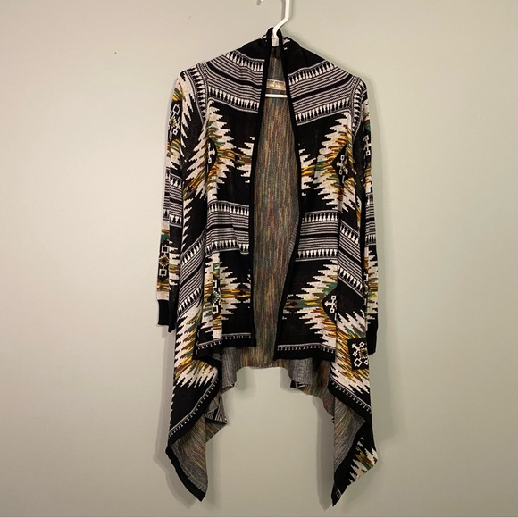 Ruff Hewn Aztec Draped Cardigan, Black/Ivory/Multi, Size Small - Picture 10 of 14